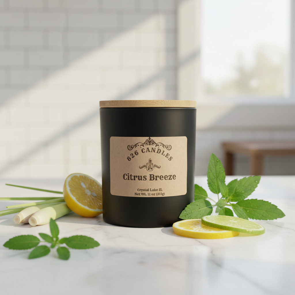 Citrus Breeze Candle: Lemongrass Verbena Scent - 11 oz