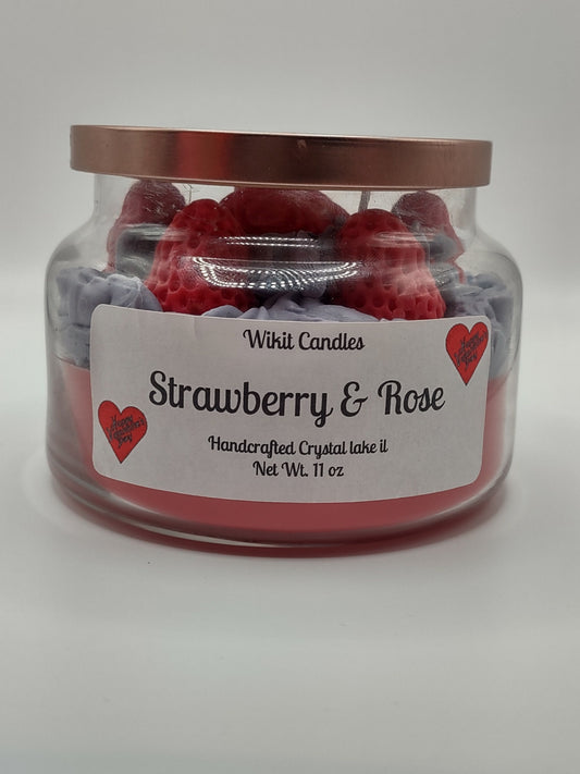 Strawberry and Rose scent, 11 oz candle gift for her best friend gift gift for mom gift for wife