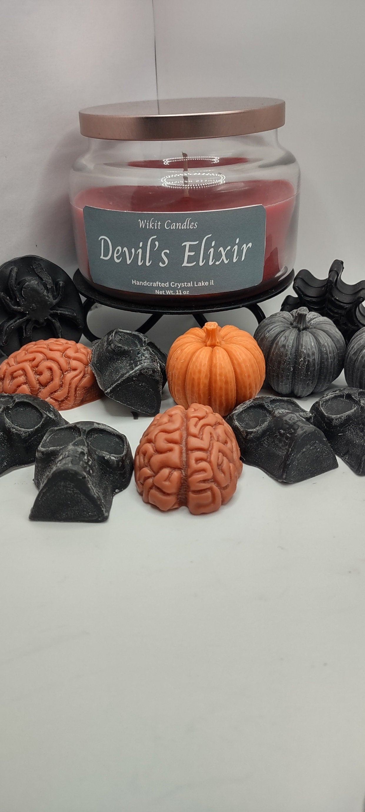 Santal and Coconut scented candle called Devils Elixir Halloween collection home decor 11 oz candle.