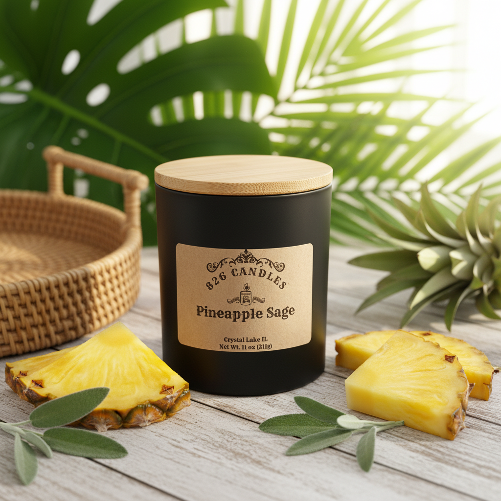 Pineapple Sage Candle: Tropical Scent, Soy Wax Blend (11 oz)